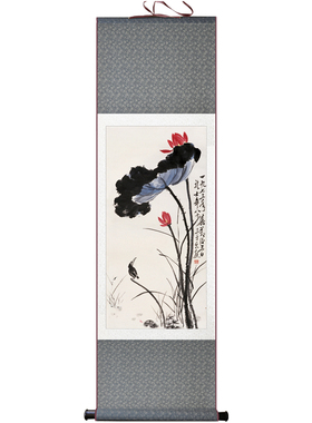 中堂画山水丝绸卷轴挂画对联成品