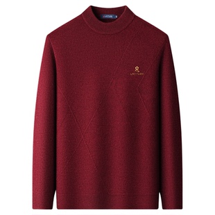 牦牛绒X羊毛梦特娇毛衣秋冬男士圆领打底衫本命年红色加厚针织衫Z