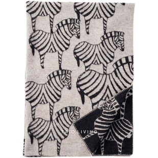 KLIPPAN斑马羊毛毯 北欧床尾毯时尚黑白沙发盖毯双面纹午睡毯瑞典