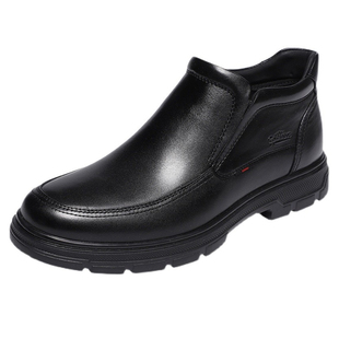 金利来男鞋2024冬季新款高帮厚底防滑套脚商务休闲皮鞋男棉鞋靴子