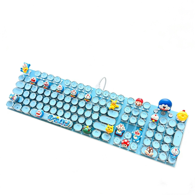 DIY叮当猫机械键盘女生高颜值办公游戏笔记本带灯哆啦A梦有线键盘