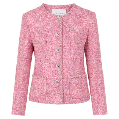 朗姿粉色法式重工小香风外套女织带粗花呢上衣2025年冬季新款