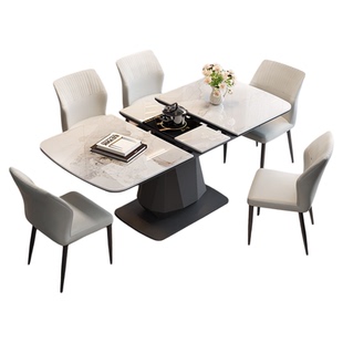 蒂梵拉棱钻新款餐桌可伸缩带电磁炉高级感长方形家用岩板佛山家具