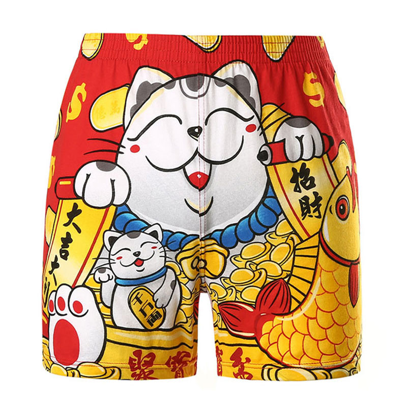 男士纯棉四角裤卡通青年平角透气内裤大码宽松阿罗裤居家个性睡裤
