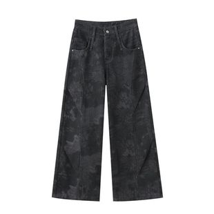 黑灰色阔腿牛仔裤女加绒秋冬2025新款高腰宽松垂感工装直筒弯刀裤