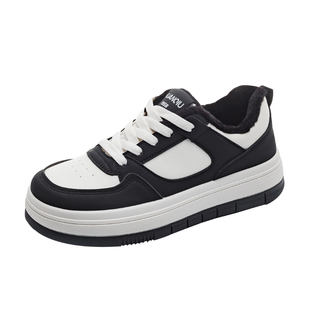 环球加绒黑白熊猫板鞋女2025新款冬季保暖二棉鞋子百搭休闲小白鞋