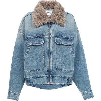 ONLY保暖毛领宽松夹棉牛仔外套