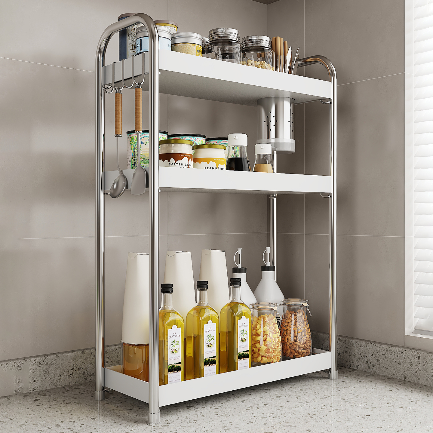 不锈钢厨房调料置物架家用台面窄小多功能调味品油盐酱醋收纳架子