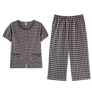 睡衣女夏梭织纯棉短袖七分裤少妇睡眠新款中年妈妈夏季家居服套装