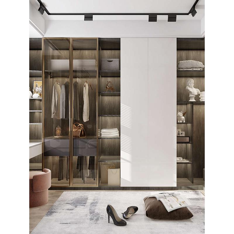 好莱客整体步入式衣帽间定制3轻奢玻璃门开放式衣柜订制整屋定制