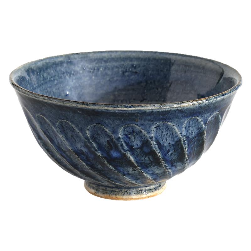 蓝白系列手作粗陶粉引餐具碗盘