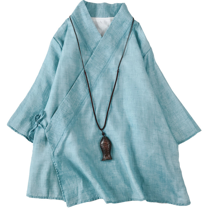 中国风改良汉服棉麻上衣女夏复古文艺防晒开衫外套茶服阔腿裤套装