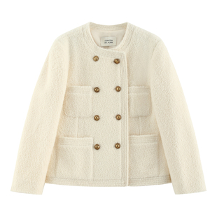 【金盏】高端立体编织羊毛大肚纱金扣松弛廓形小香夹克外套-7187