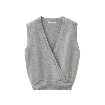 popchrio复古交叉领针织马甲