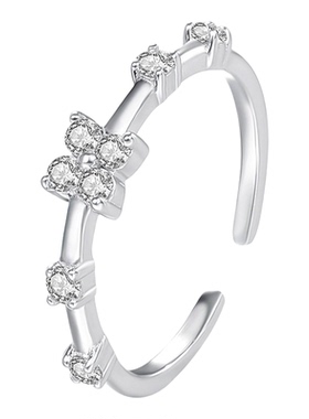 s999纯银四叶草锆石戒指