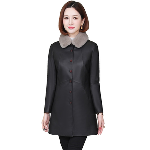 真皮羽绒服女2025冬季新品水貂毛领妈妈海宁绵羊皮皮衣外套中长