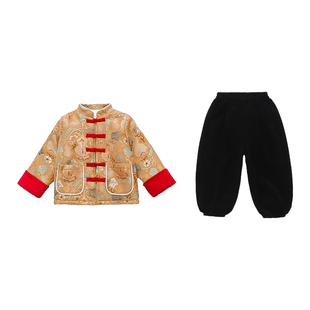 宝宝新中式冬季唐装棉袄拜年服男童夹棉外套儿童过年衣服新年服装