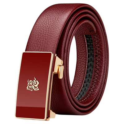 英皇保罗男真皮内穿皮带婚庆红色