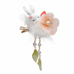 玉兔花朵古风儿童发夹汉服头饰仙气流苏发饰可爱对夹配饰发夹边夹