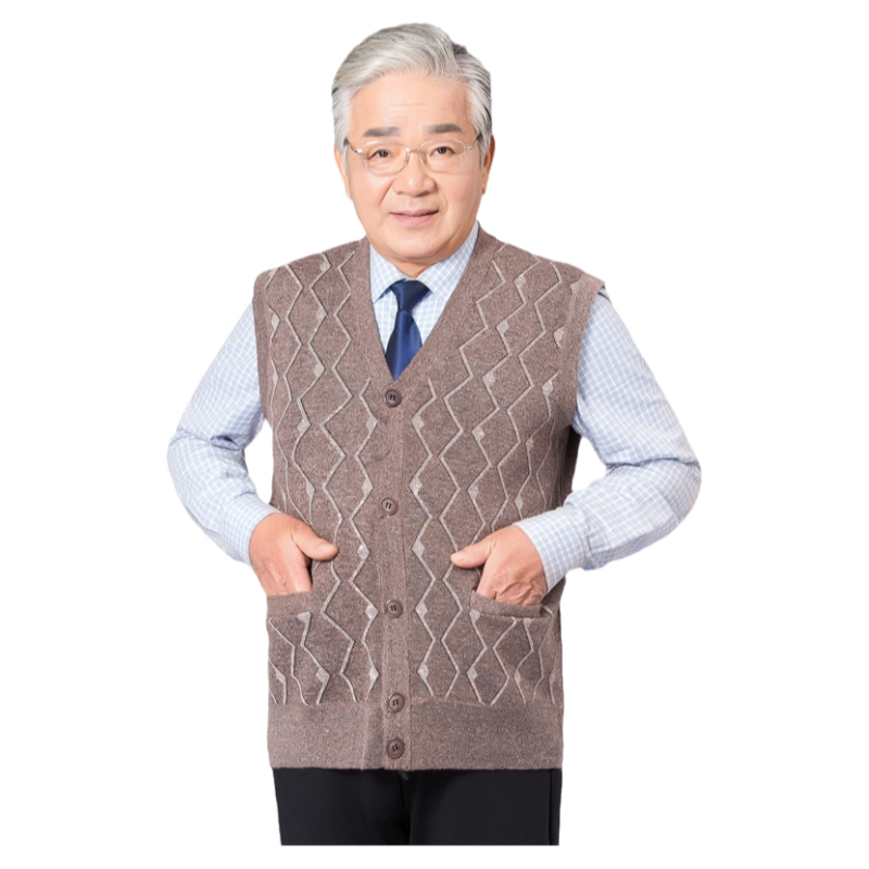 中老年针织开衫加肥加大爸爸装毛衣老人背心坎肩马甲V领扣款外套
