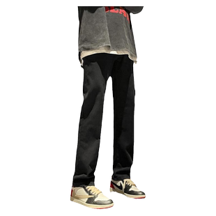 弹力牛仔裤男士2025秋季美式高街黑色裤子男显瘦修身直筒微喇长裤