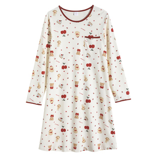 耶蒂纯棉睡裙女士长袖春秋睡衣2025新款甜美可爱秋冬款全棉家居服