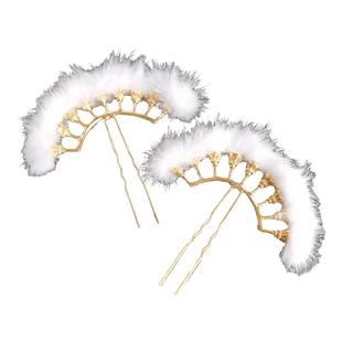 汉服毛球发饰古风毛绒发簪毛茸茸流苏对夹珍珠发夹排簪女步摇簪子