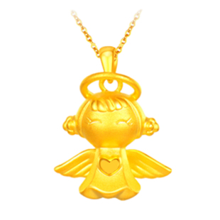 金店同款实心磨砂3D小天使宝宝吊坠女  镀金假黄金锁骨链沙金项链