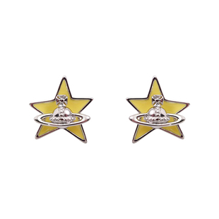 黄色西太后耳钉2025新款爆款高级感土星耳环轻奢朋克风五角星耳饰