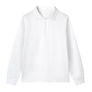 儿童polo衫白色翻领中小学生校服t恤宽松加绒冬季男女童纯棉长袖