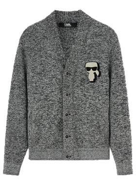 【秋冬新品】KARL LAGERFELD撞色限定毛巾绣经典头像针织开衫男装