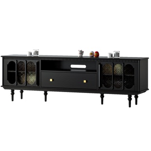 法式轻奢落地电视柜黑色复古风客厅茶几组合美式新款高级家用实木