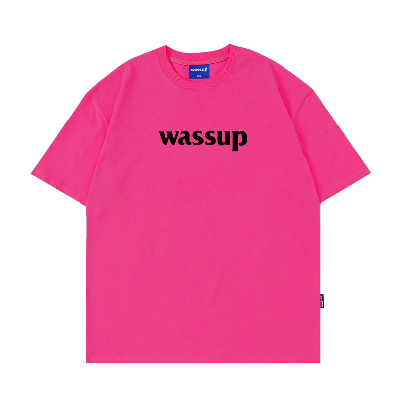 WASSUP玫红色字母T恤短袖女上衣