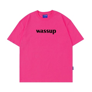 WASSUP玫红色字母T恤短袖女上衣