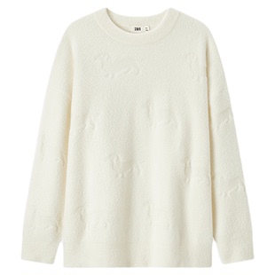 森马毛衣女冬季oversize小狗提花圆领软糯毛衫慵懒风温柔甜美上衣