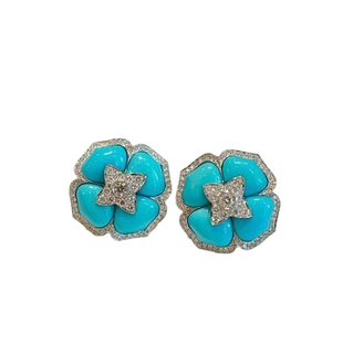 【昙花一现】睡美人仿绿松石镶嵌锆石耳钉S925银精美奢华时尚耳饰