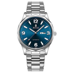 正品无电池全自动真机械表大数字表盘男士手表双日历精钢夜光男表