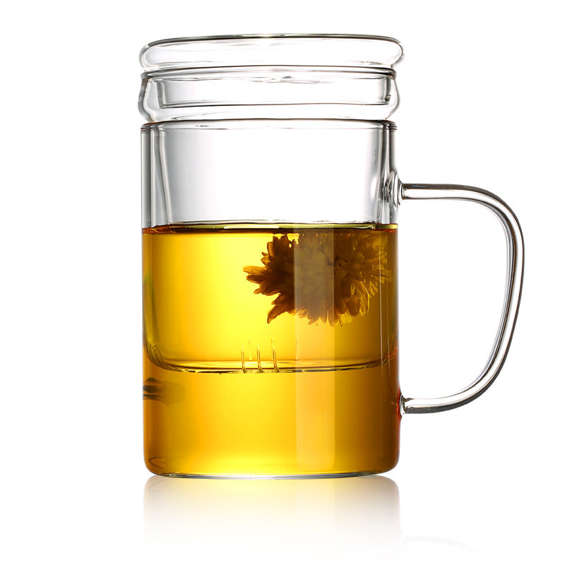 加厚耐热玻璃泡茶杯子带把无色透明简约带盖水杯家用办公可微波