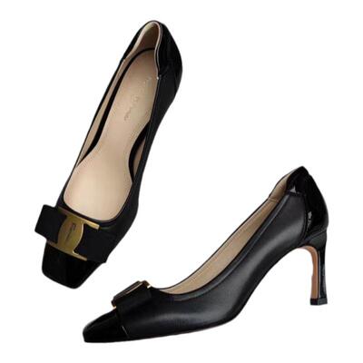 强推Federica Didn't Donato百搭上班舒服蝴蝶结方头细跟单鞋女鞋