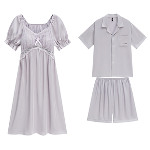 情侣睡衣夏季凉感冰丝2026年新款一男一女性感短袖睡裙家居服套装