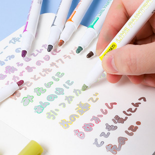 学生双线轮廓马克笔金银标荧光贺卡用账记号笔PAINTER装饰手LINE