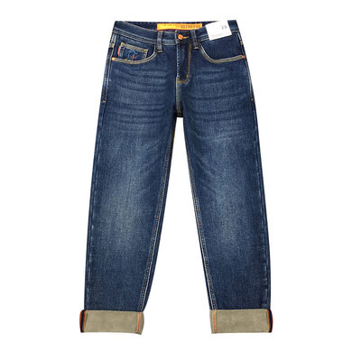 冬季加绒牛仔裤男款抓绒保暖弹力修身小直筒磨毛九分裤冬季加厚款