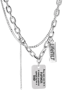 双层钛钢吊坠项链男嘻哈潮牌