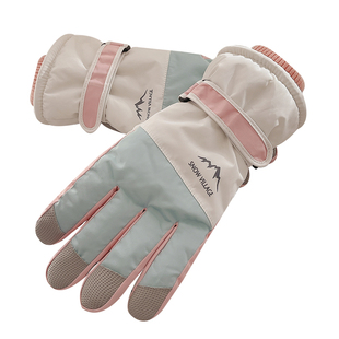 滑雪手套冬季女士男加绒厚触屏玩雪骑行骑电动车电瓶防寒风棉保暖