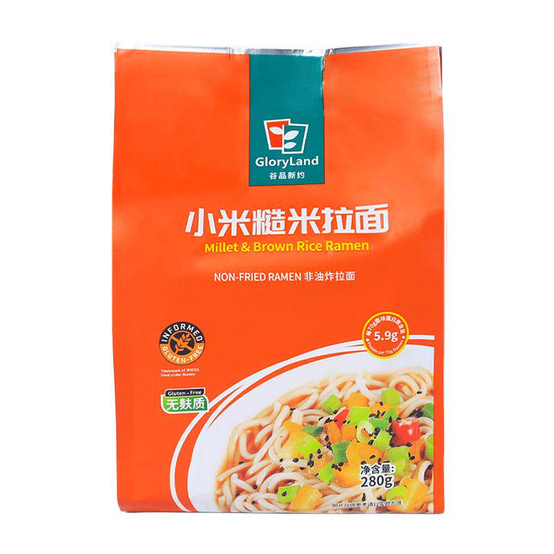 谷品新约小米糙米拉面不含小麦非油炸0盐低脂无麸质早餐儿童面条