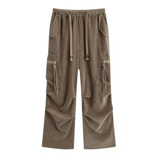 万有引力博物馆 大口袋休闲裤女春秋款宽松裤子直筒裤阔腿裤长裤