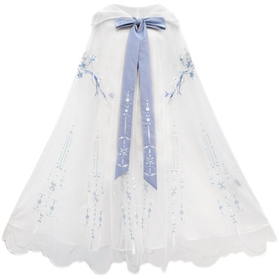 双层防晒刺绣网纱连帽斗篷披风