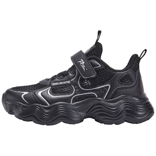 七波辉男童运动鞋儿童黑色网面鞋子2026春夏季新款男孩透气单网鞋