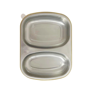 高档打包盒两格锡纸餐盒耐高温蒸糕加硬高端餐饮酒店分格堂食餐盘