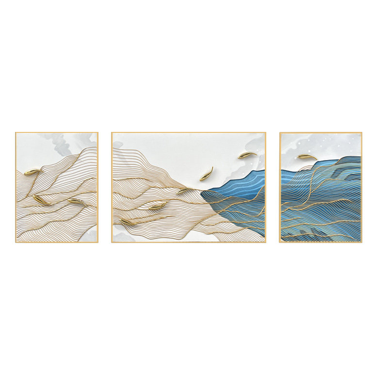 手绘油画三联画客厅组合装饰画